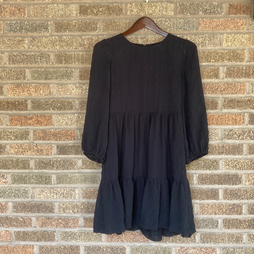 Madewell Windowpane Tiered Long Sleeve Dress